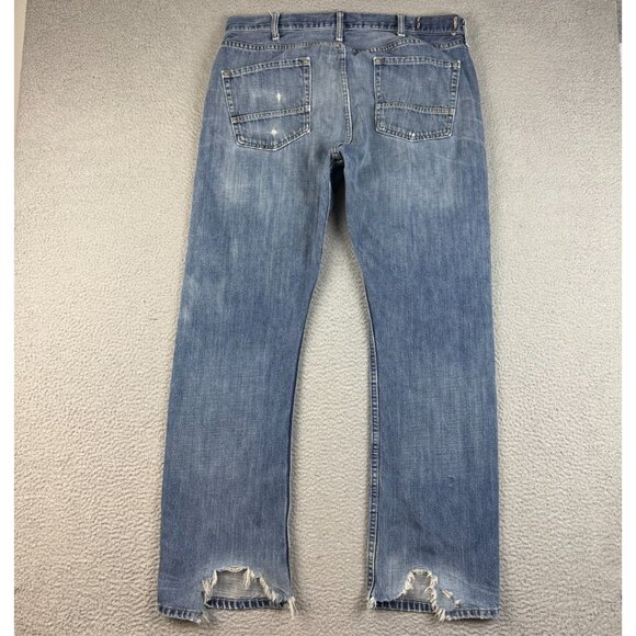 Y2K Nautica Jeans Mens 38x34 Blue Distressed Faded Cotton Boot Cut Relaxed Denim - Picture 2 of 16